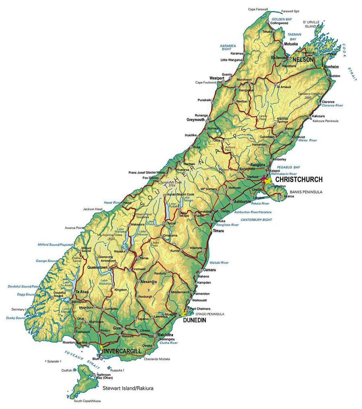 Térkép déli-alpokban, új-zéland