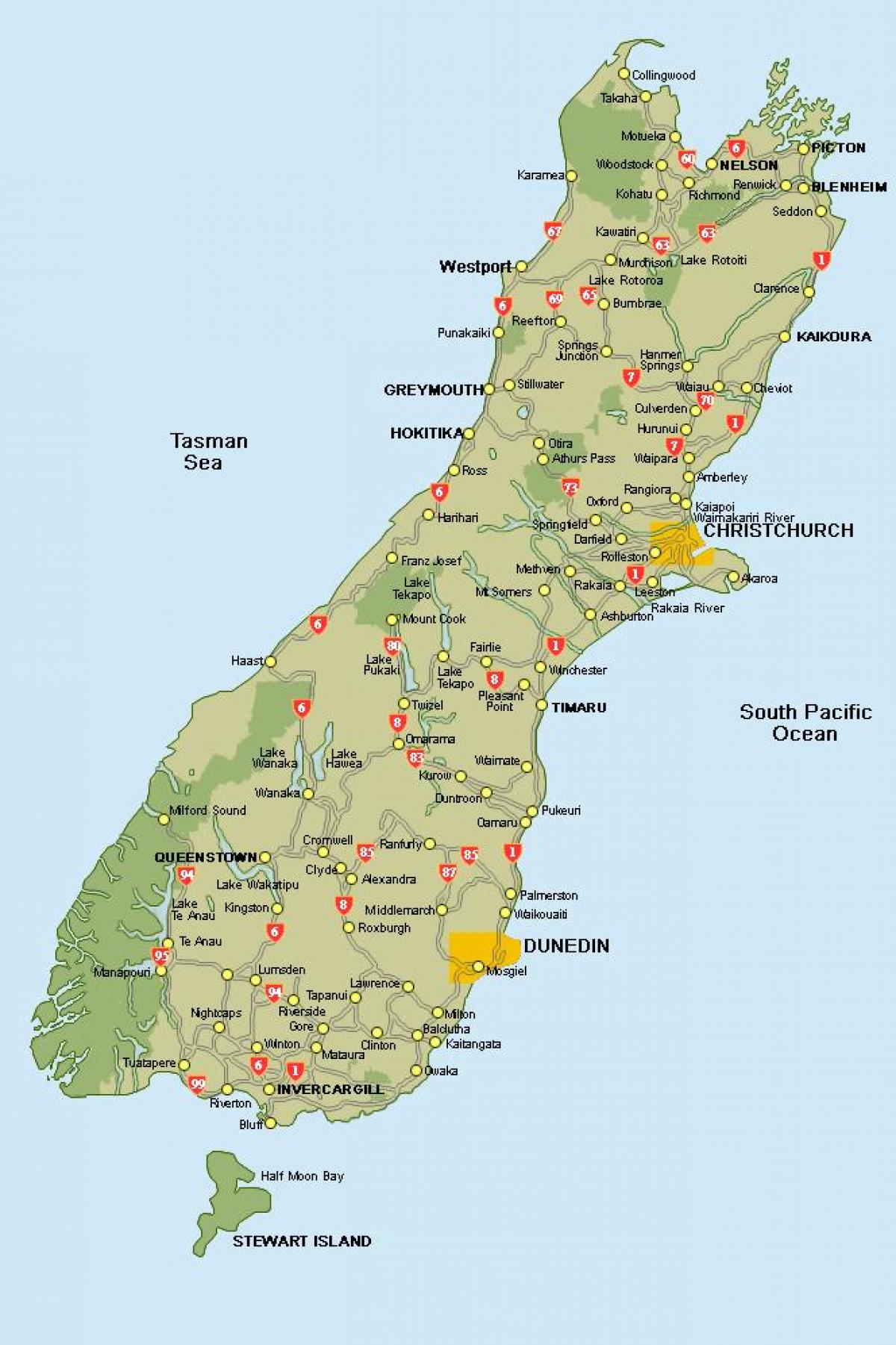 új-zéland térkép déli sziget térkép