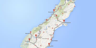 Részletes térkép a déli sziget, új-zéland