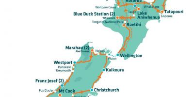 Új-zélandot turisztikai látnivalók térkép